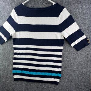 Lauren Ralph Lauren Women’s Knit Sweater Blue White Striped Medium Short Sleeve